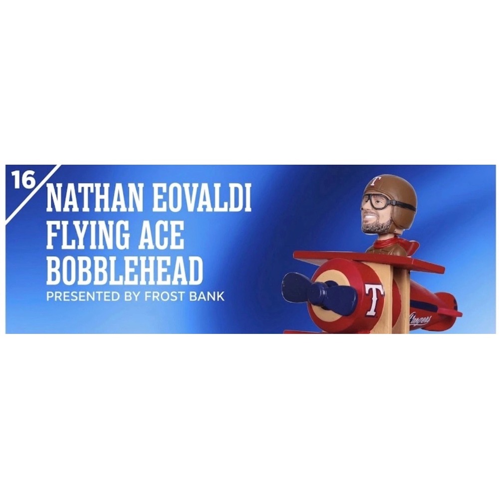 Texas Rangers Bobblehead Nathan Eovaldi Flying Ace Red Blue SGA Frost Bank MLB
